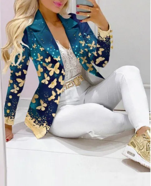 2023 Women Formal Jacket & Trousers Office Lady Outfits Autumn Women Two Pieces Set Print Blazer Coat & Pants Suit Sets Female