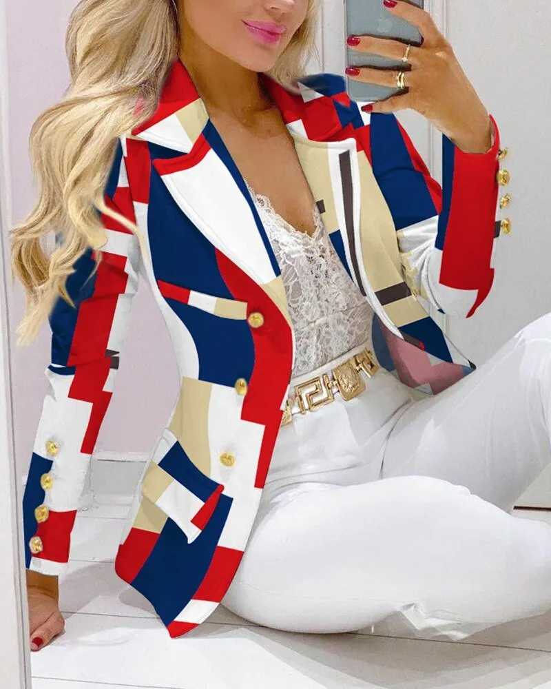 2023 Women Formal Jacket & Trousers Office Lady Outfits Autumn Women Two Pieces Set Print Blazer Coat & Pants Suit Sets Female