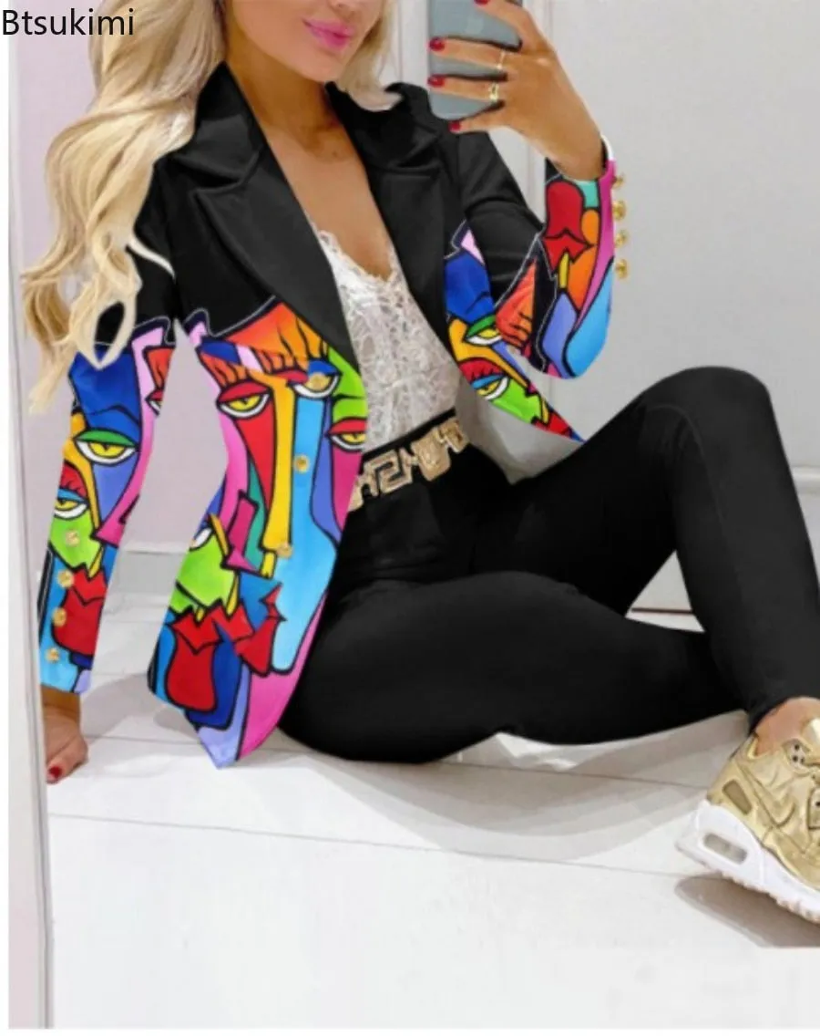 2023 Women Formal Jacket & Trousers Office Lady Outfits Autumn Women Two Pieces Set Print Blazer Coat & Pants Suit Sets Female