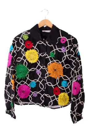 90s Anage Black with Colorful Sequined Flowers Formal Jacket