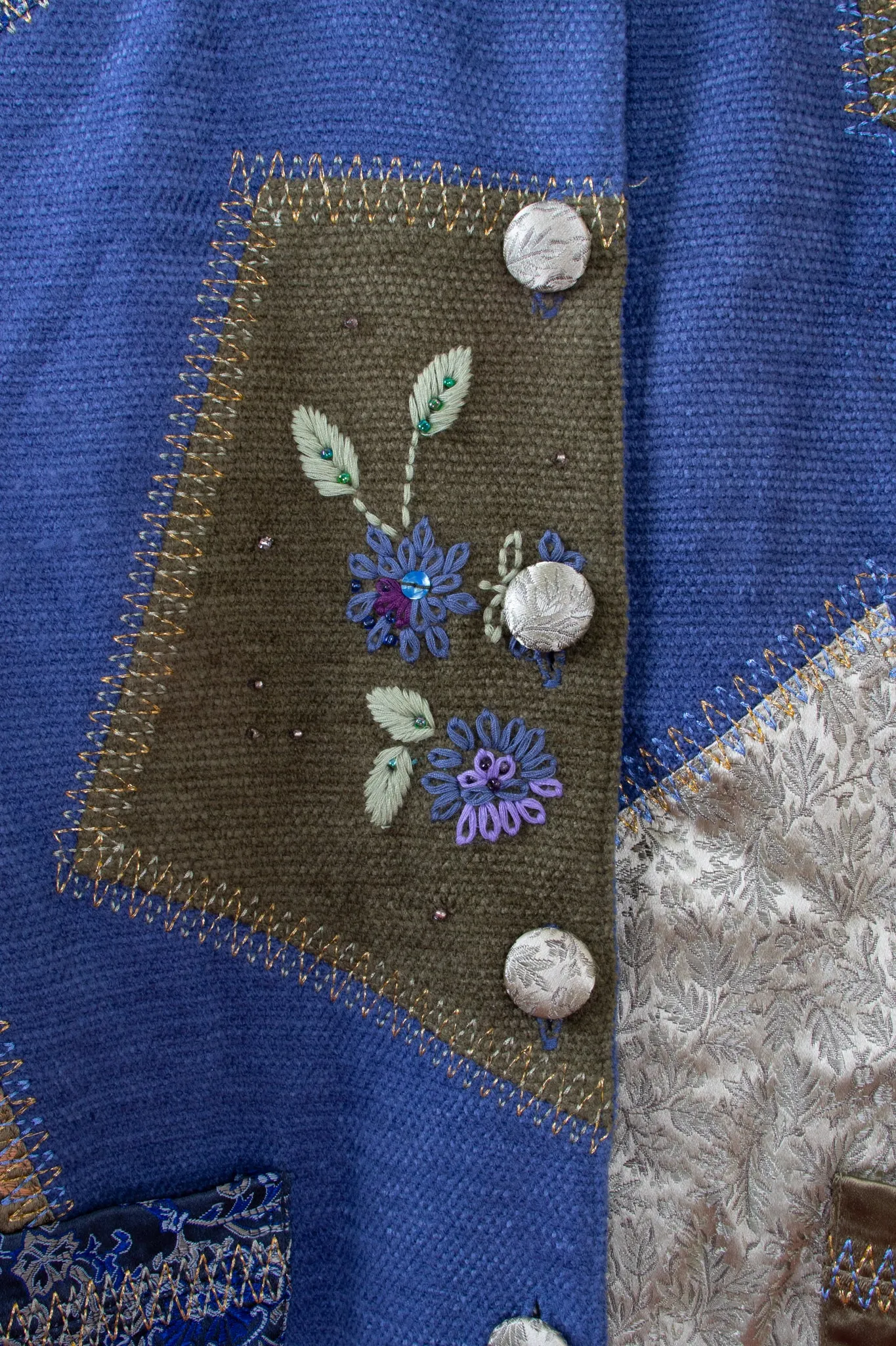 90s Napa Valley Green and Blue Flower Sequined Jacket