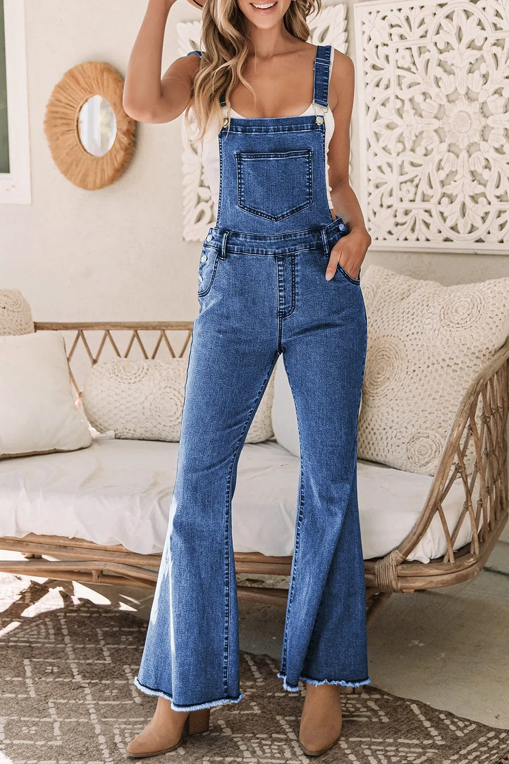 Adjustable Strap Denim Jumpsuit