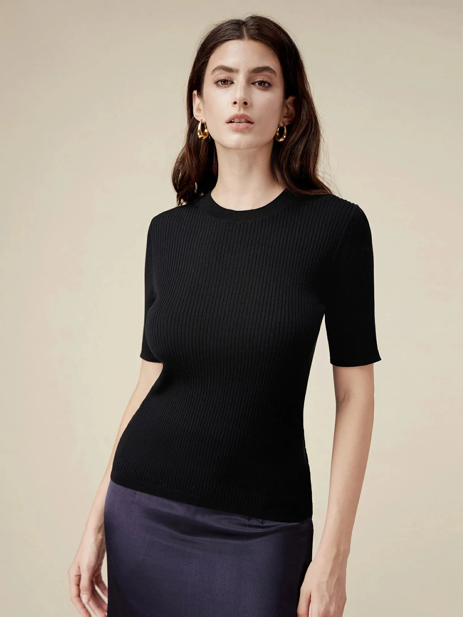 Amoretu 100% Lyocell Ribbed Knit Slim Fit Top