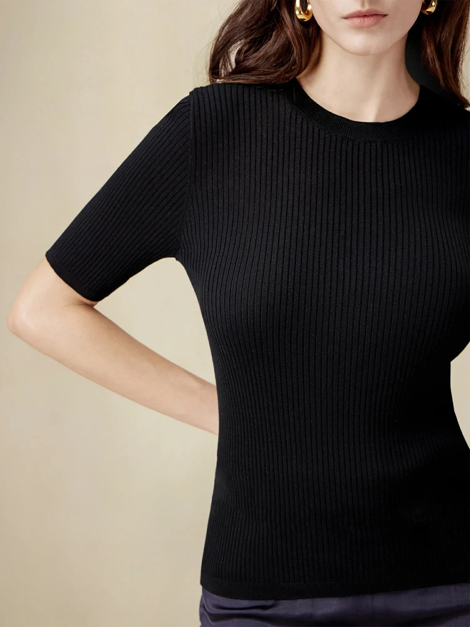 Amoretu 100% Lyocell Ribbed Knit Slim Fit Top