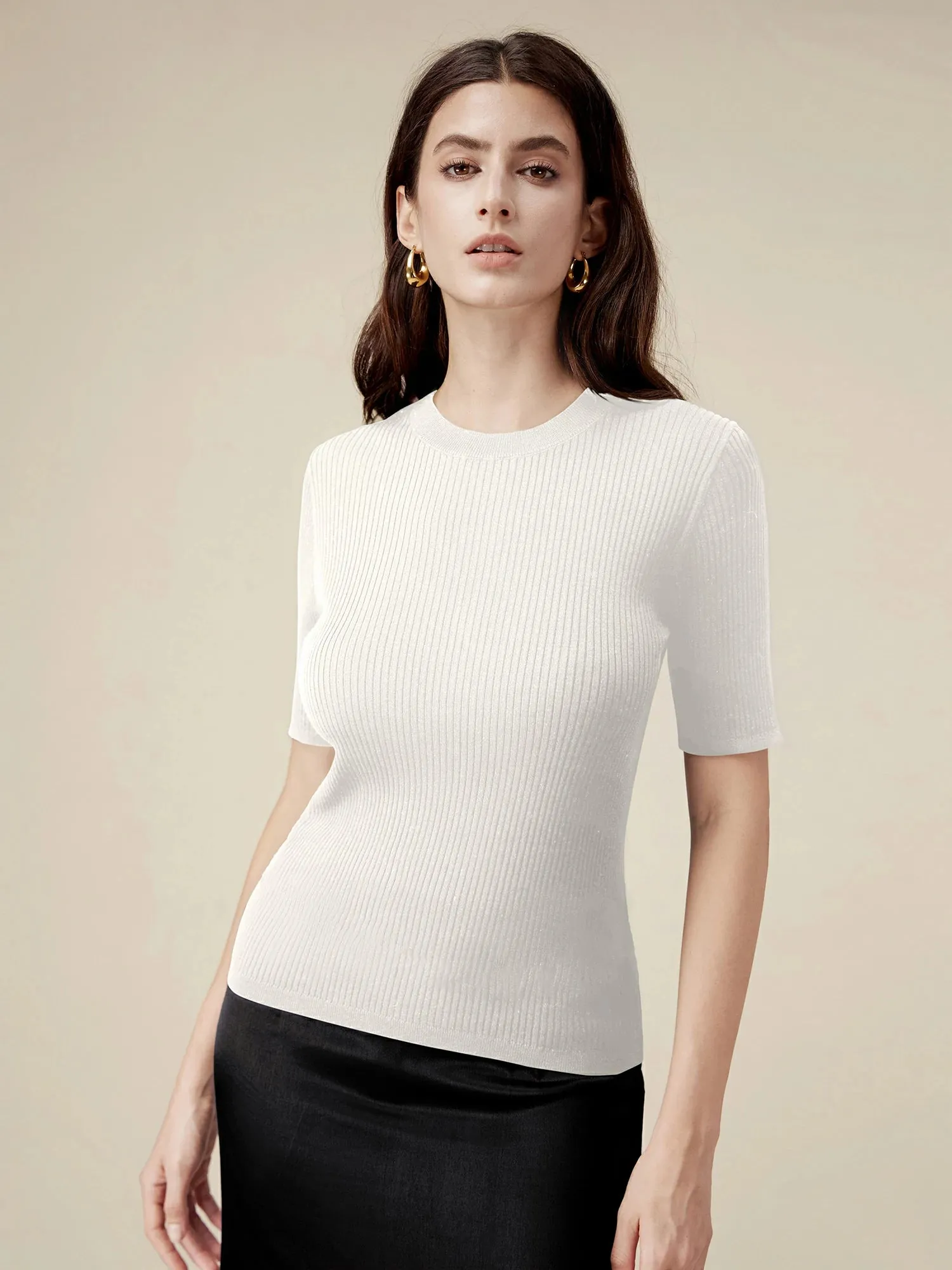 Amoretu 100% Lyocell Ribbed Knit Slim Fit Top