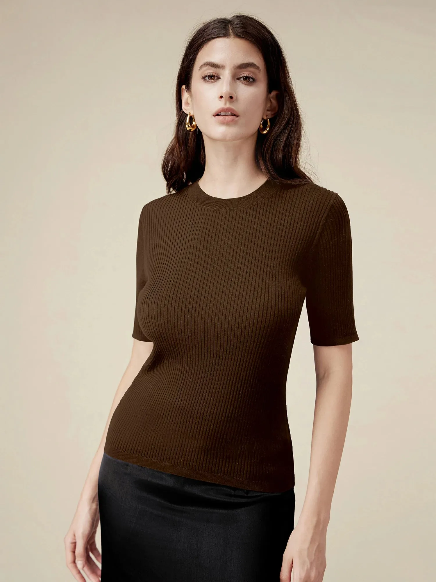 Amoretu 100% Lyocell Ribbed Knit Slim Fit Top