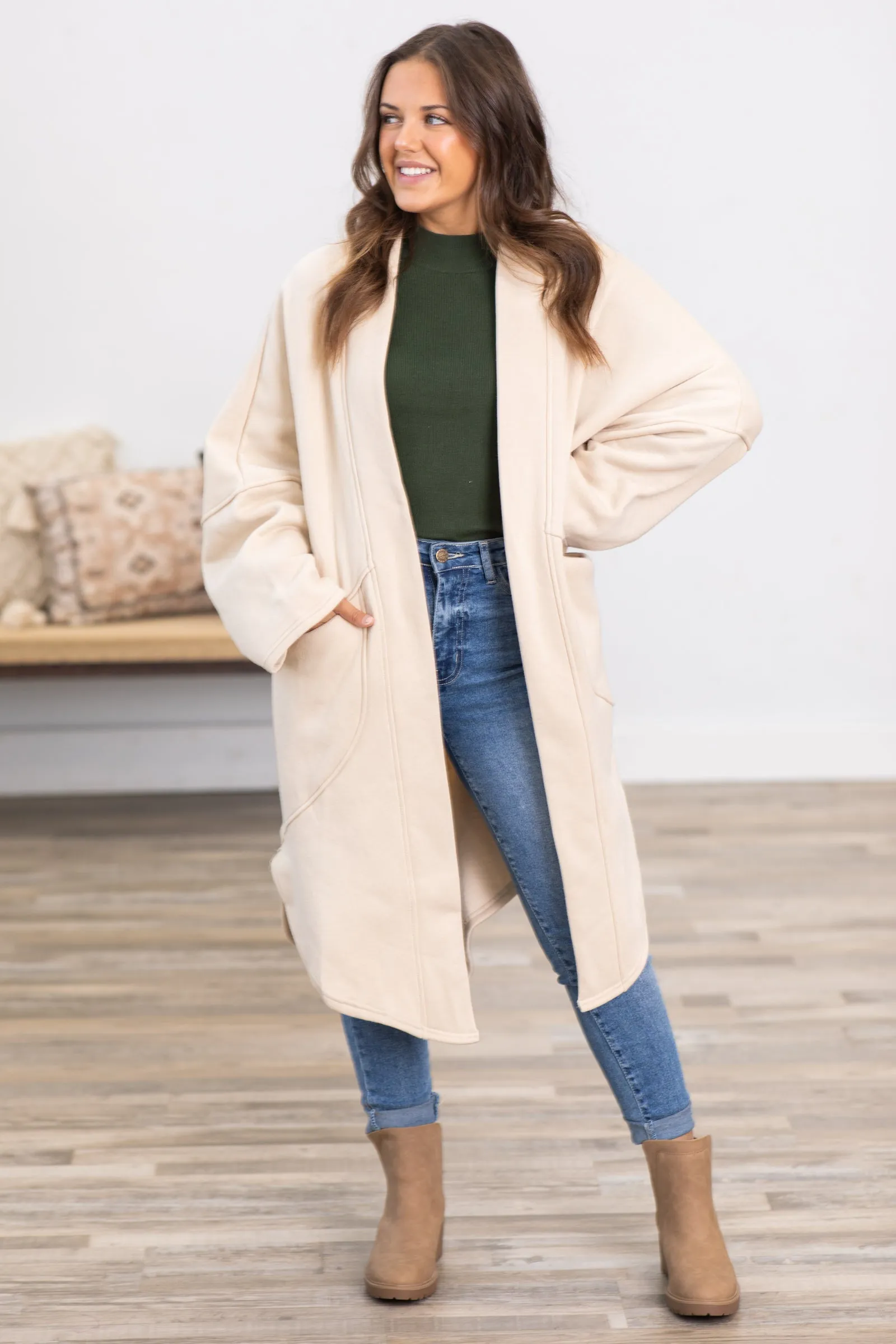 Beige Cozy Round Hem Cardigan