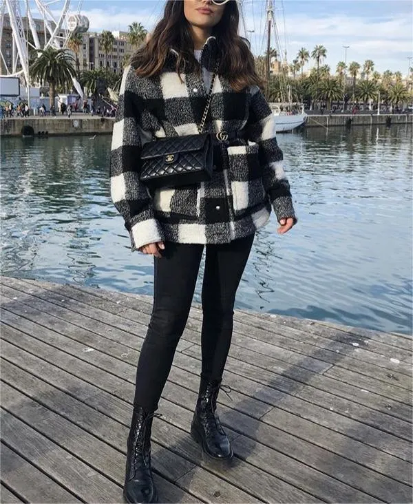 Black and White Plaid Jacket - Perfect for Fall and Winter