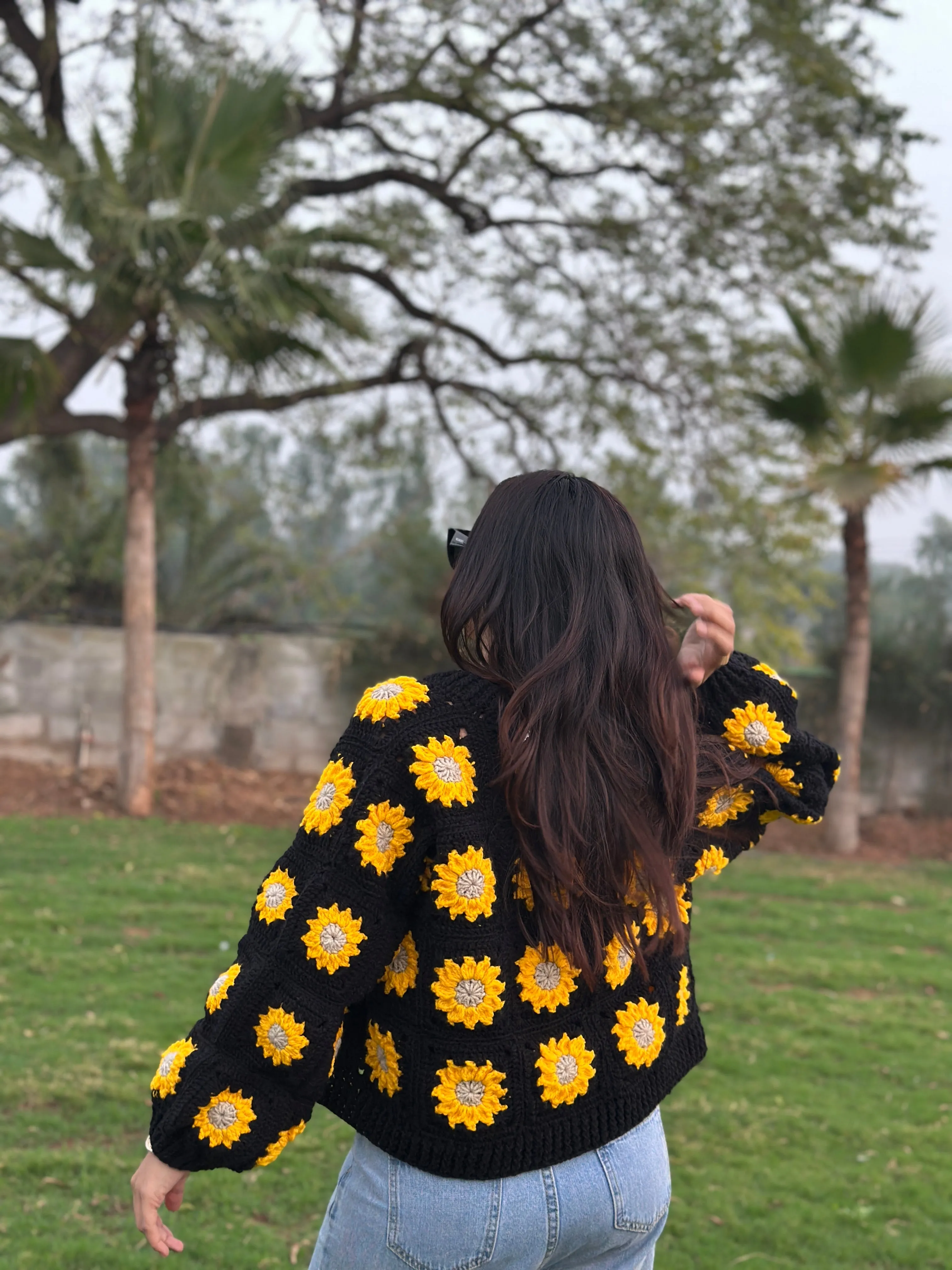 Black Picnic Daisy Cardigan