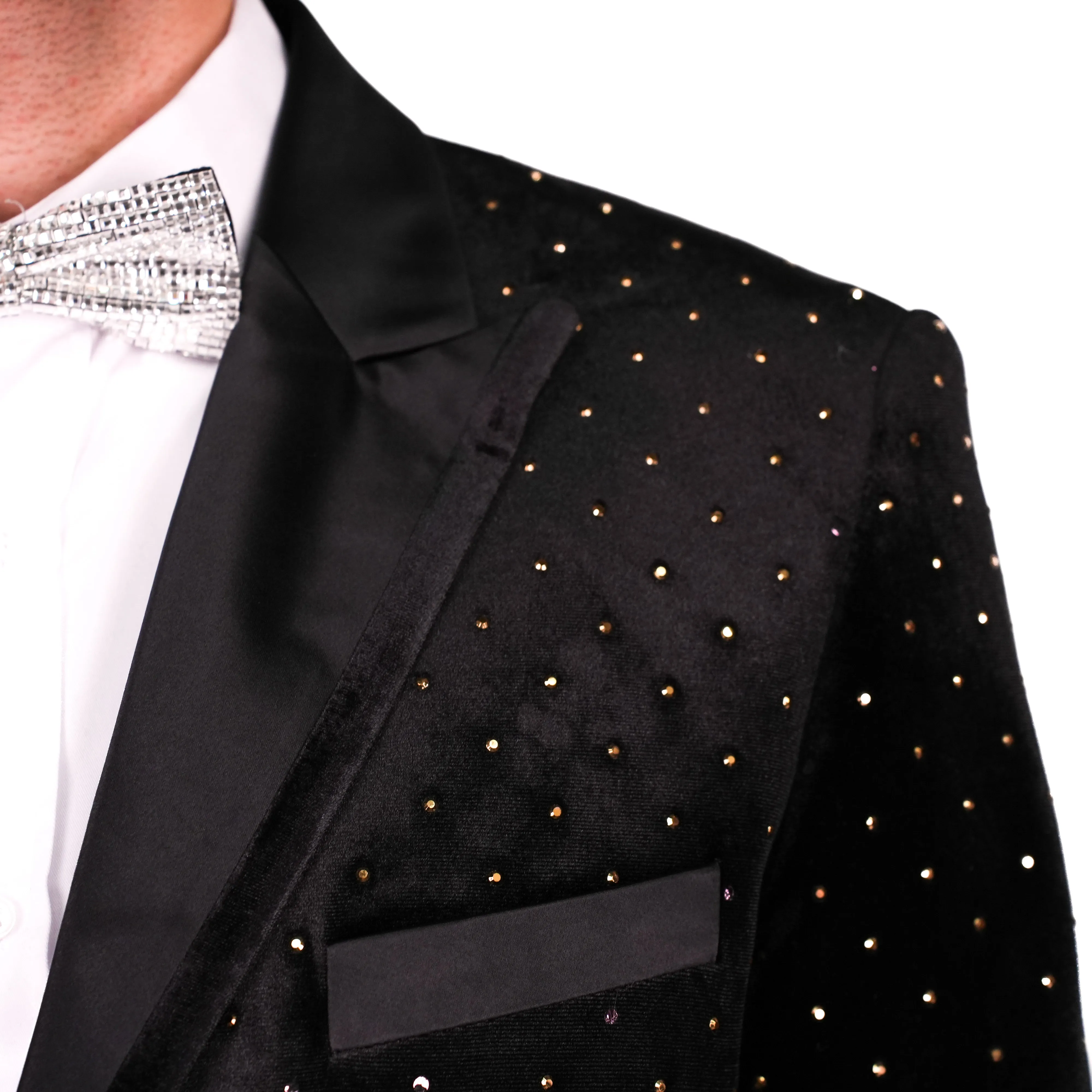 Black/Gold Avanti Milano Satin Peak Lapel Velvet Dinner Jacket