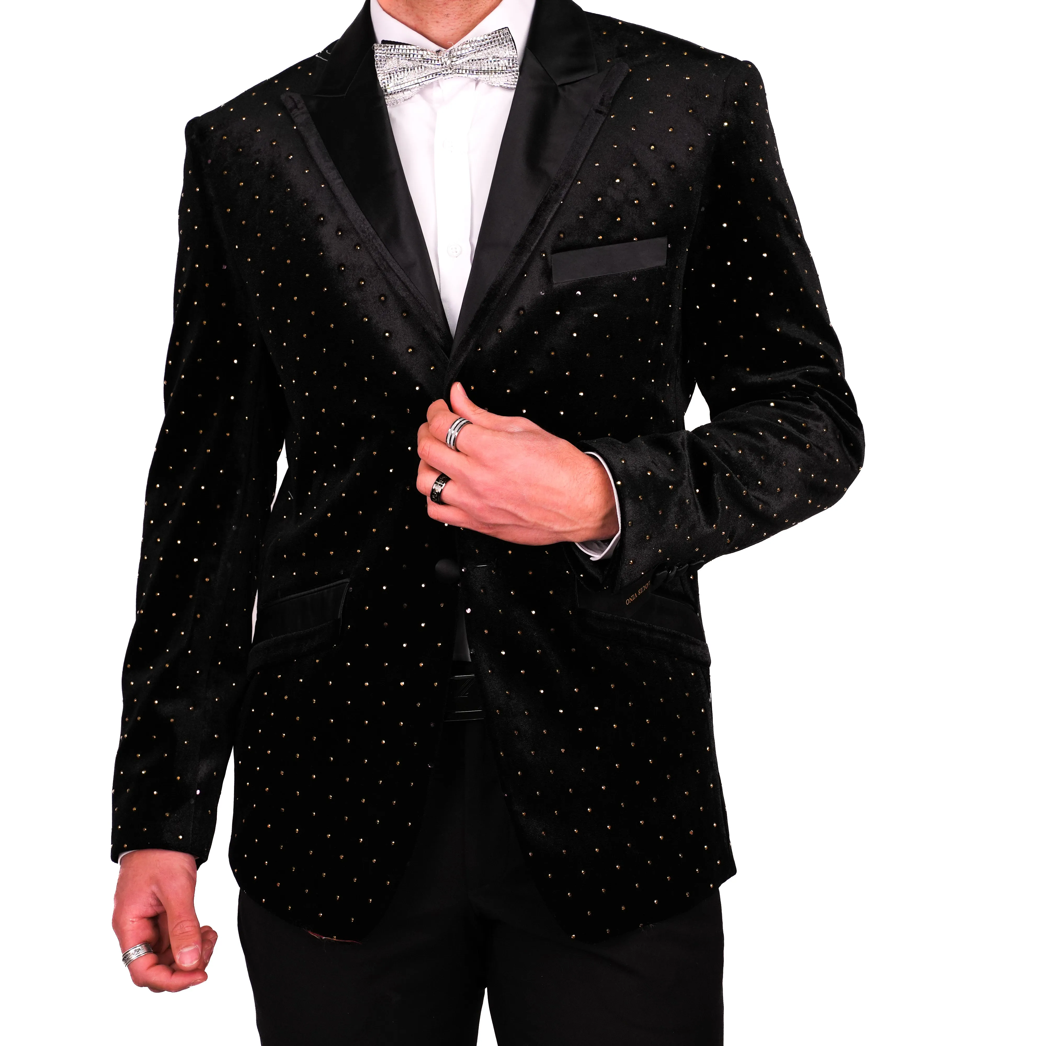 Black/Gold Avanti Milano Satin Peak Lapel Velvet Dinner Jacket