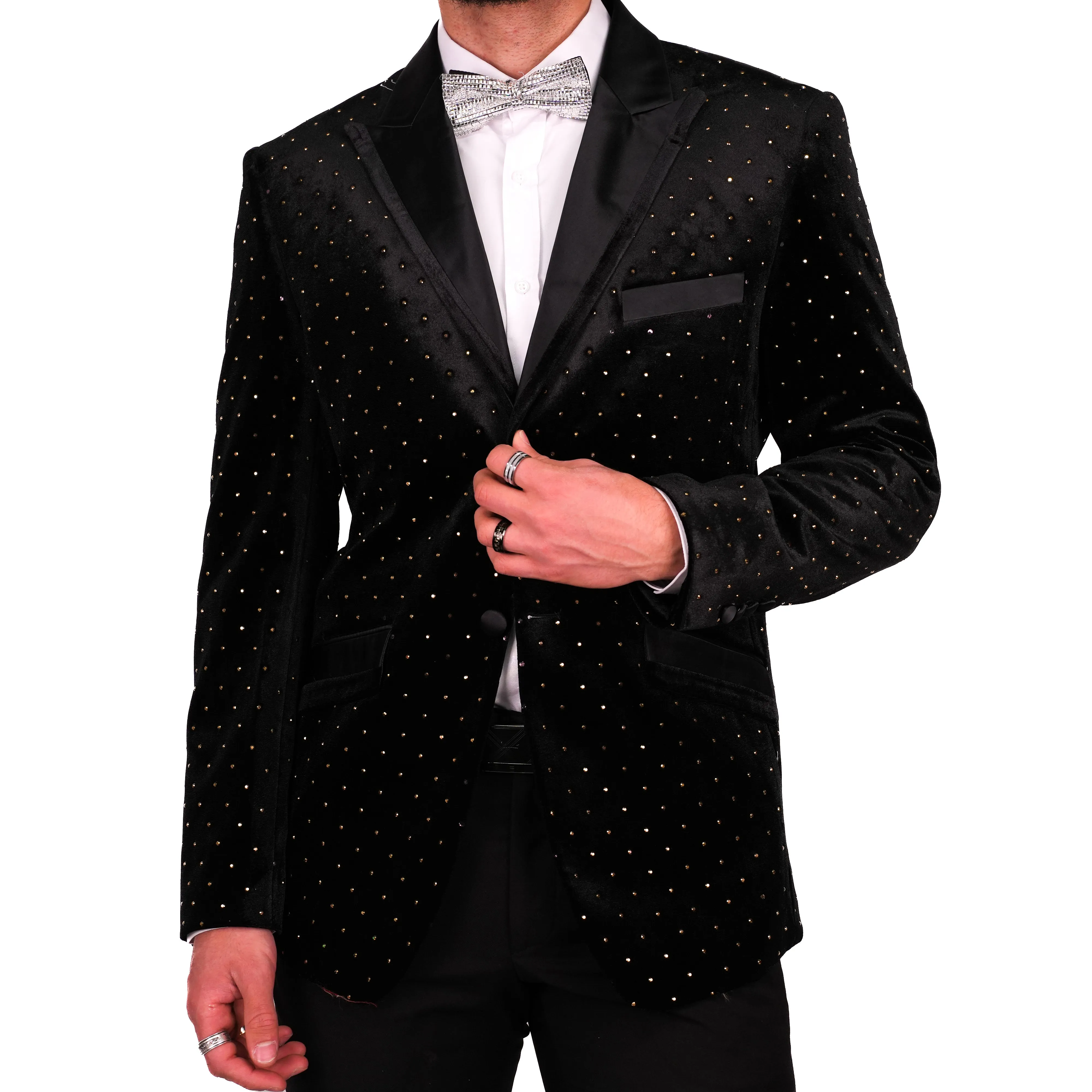 Black/Gold Avanti Milano Satin Peak Lapel Velvet Dinner Jacket