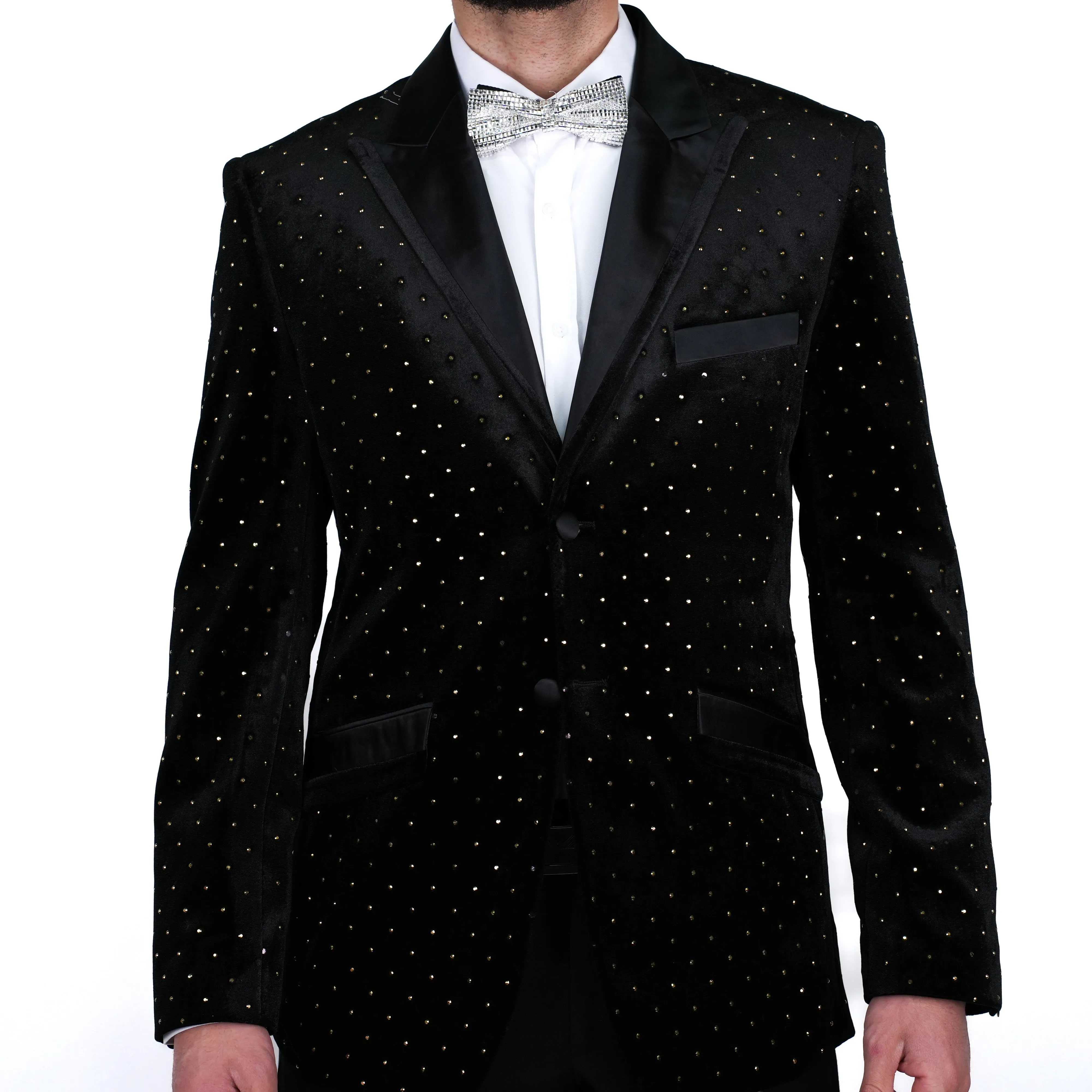 Black/Gold Avanti Milano Satin Peak Lapel Velvet Dinner Jacket