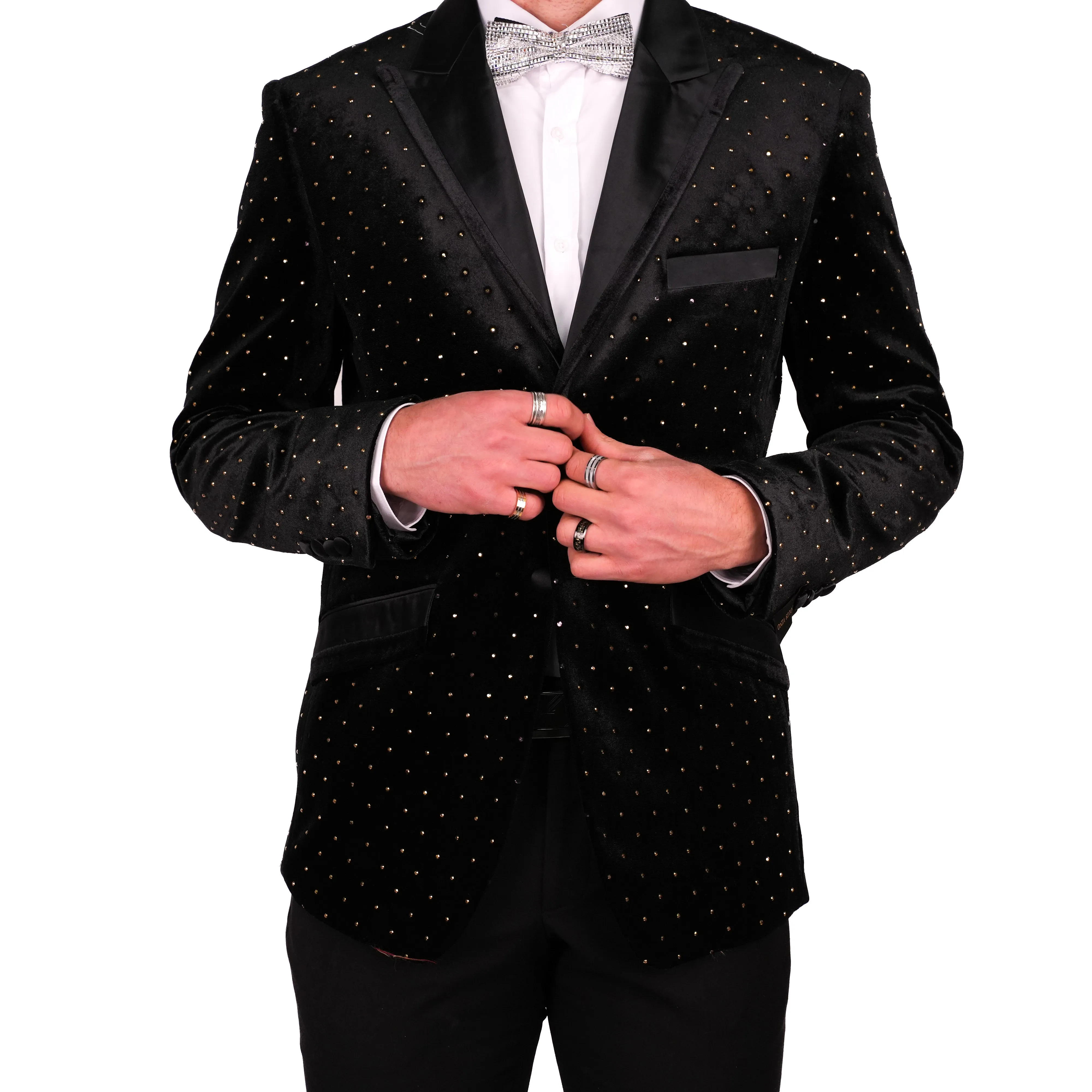 Black/Gold Avanti Milano Satin Peak Lapel Velvet Dinner Jacket