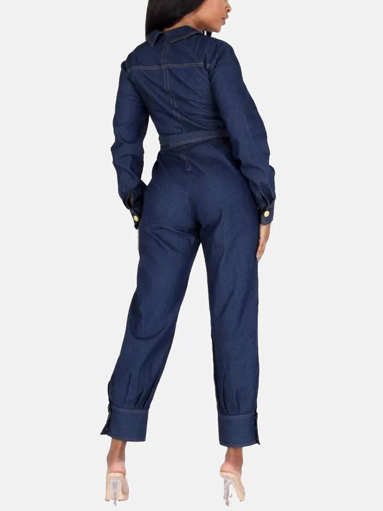 Casual Button Denim Jumpsuit