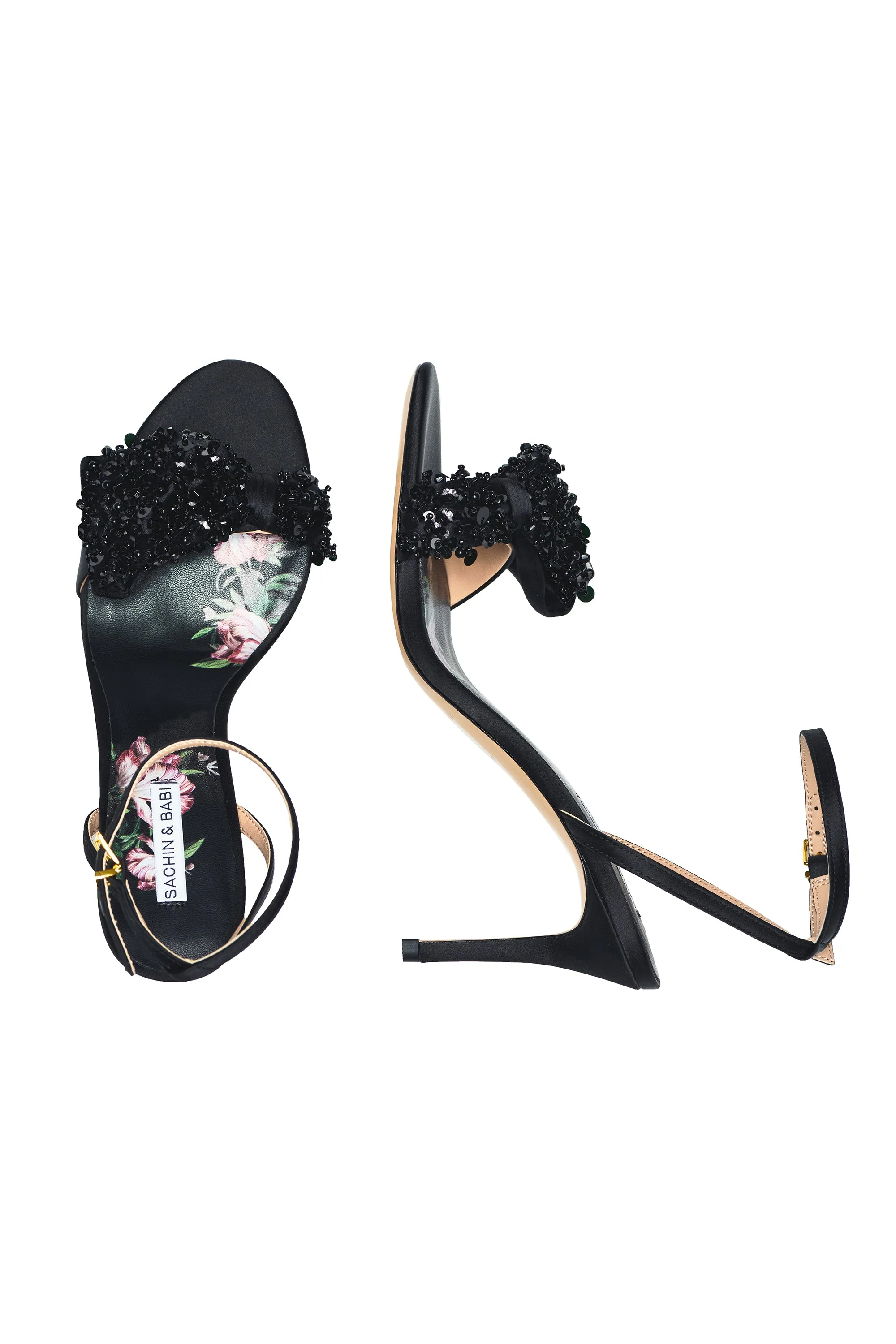 Chelsea Embellished Obi-Bow Open Toe - Black