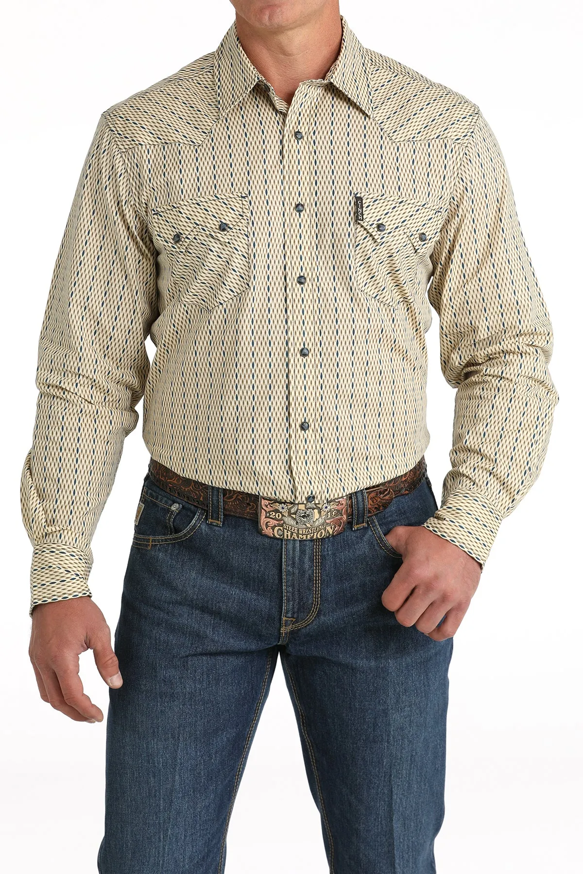 Cinch Men's Cream Vintage Stripe Modern Fit Snap Shirt