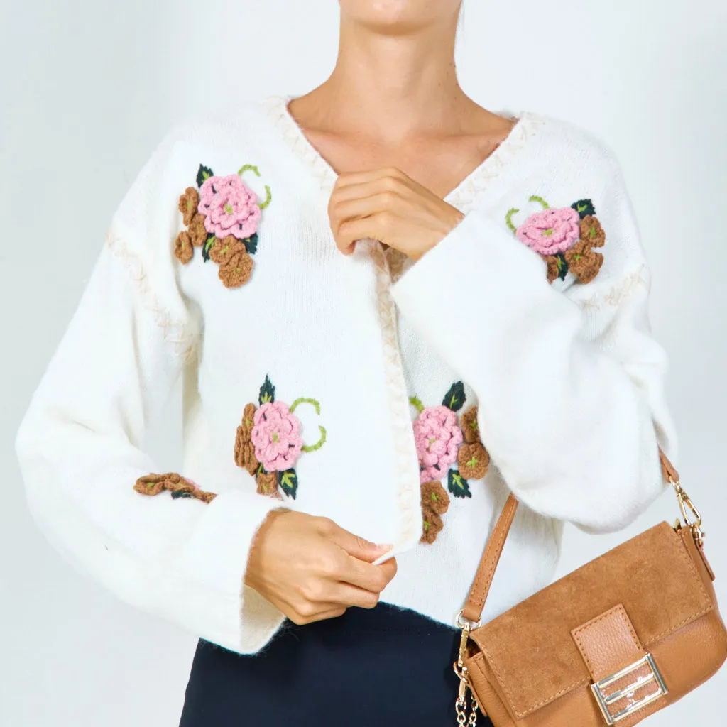 Cozy floral embroidered sweater wholesale