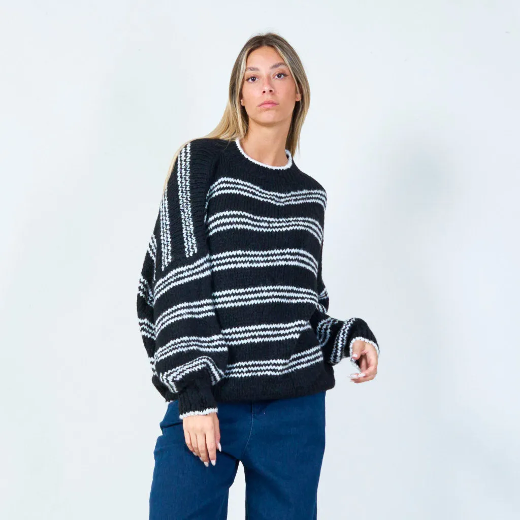 Cozy striped knit sweater wholesale