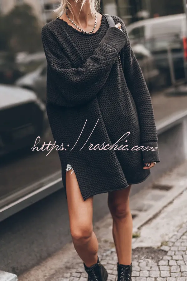 Cup of Cozy Knit Oversized Slit Side Sweater