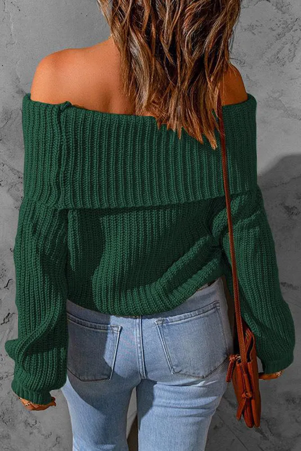 Curl Up and Get Cozy Off Shoulder Knit Sweater