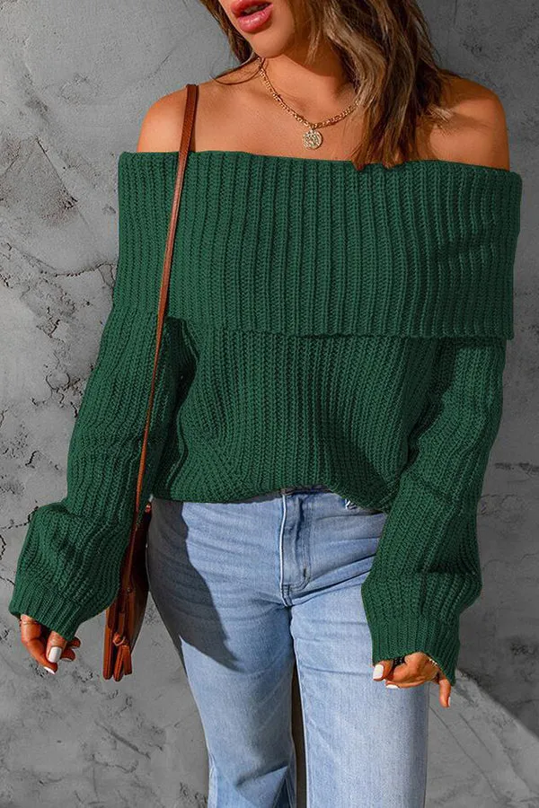 Curl Up and Get Cozy Off Shoulder Knit Sweater