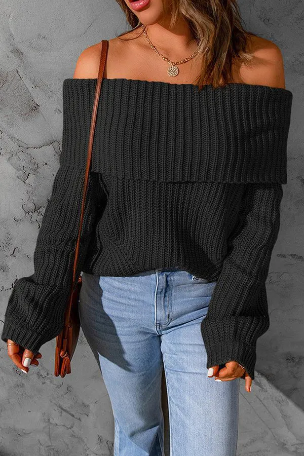 Curl Up and Get Cozy Off Shoulder Knit Sweater