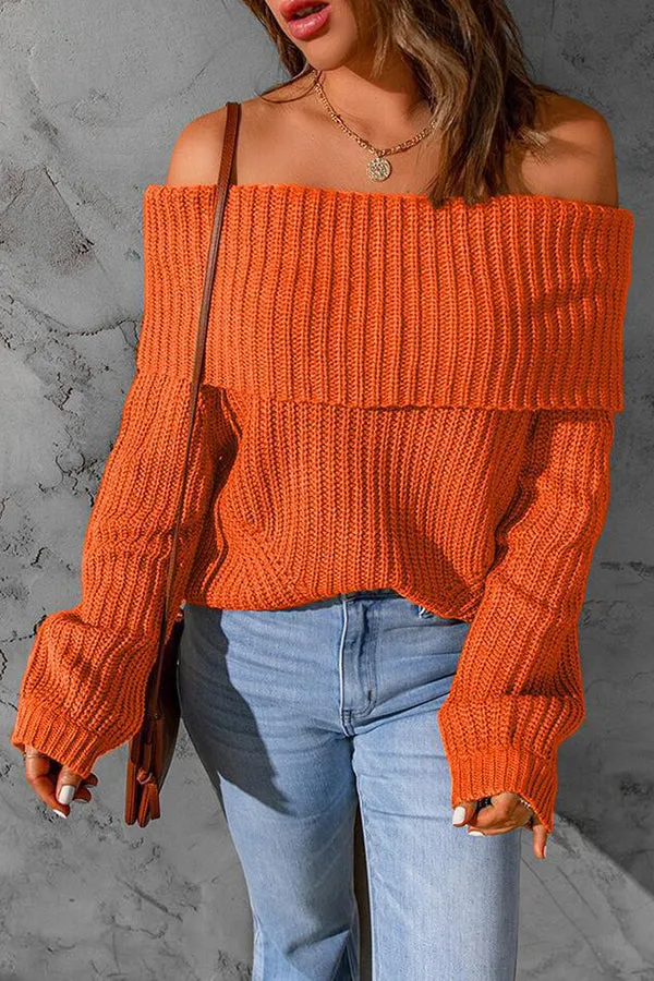 Curl Up and Get Cozy Off Shoulder Knit Sweater