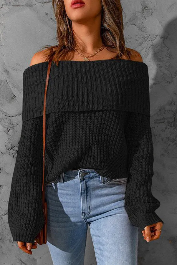 Curl Up and Get Cozy Off Shoulder Knit Sweater