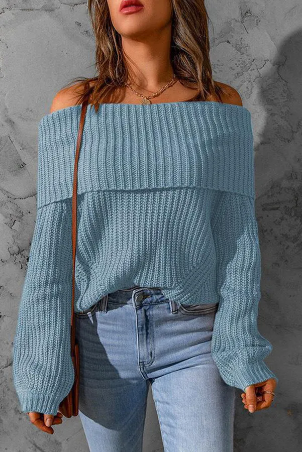 Curl Up and Get Cozy Off Shoulder Knit Sweater