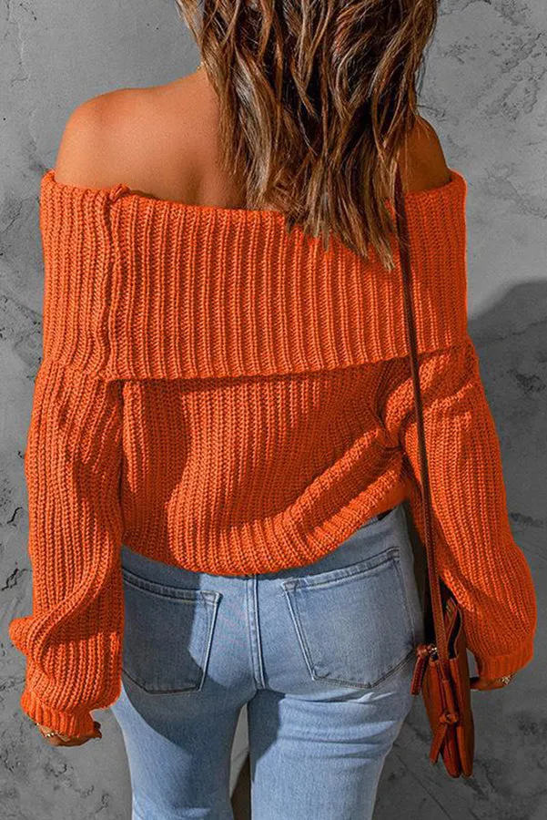 Curl Up and Get Cozy Off Shoulder Knit Sweater