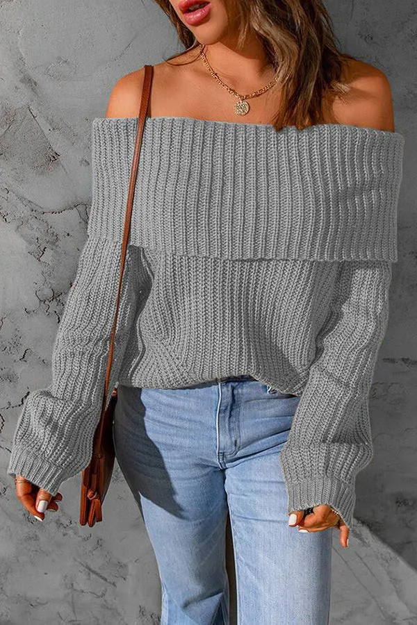 Curl Up and Get Cozy Off Shoulder Knit Sweater