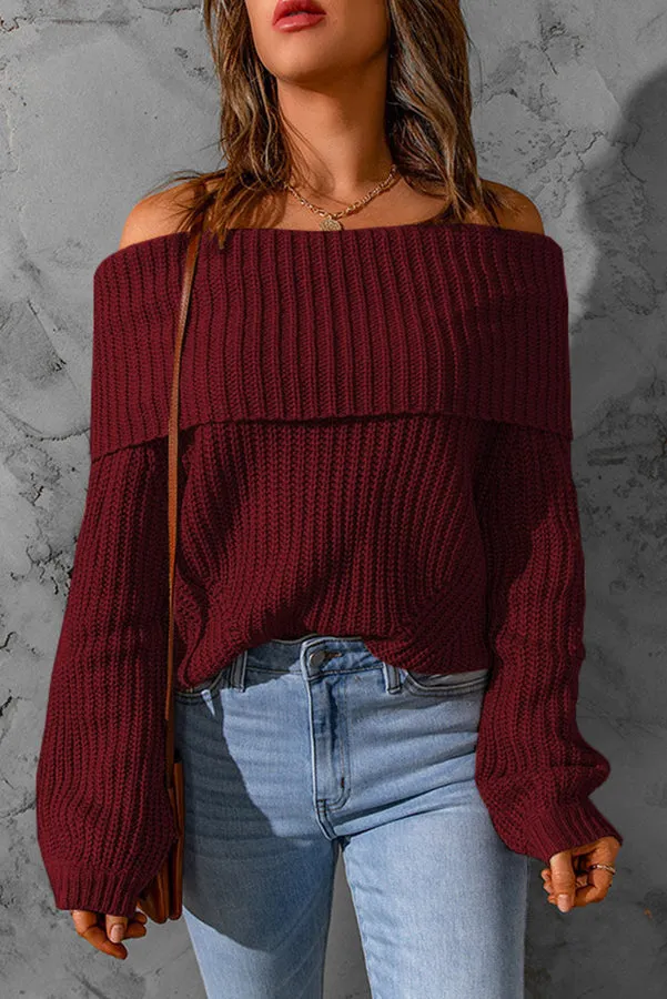 Curl Up and Get Cozy Off Shoulder Knit Sweater