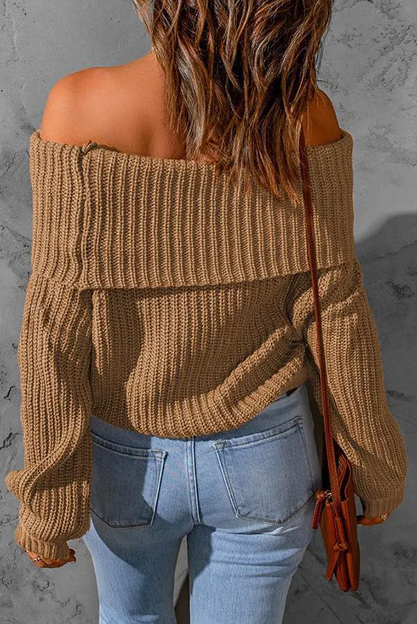 Curl Up and Get Cozy Off Shoulder Knit Sweater