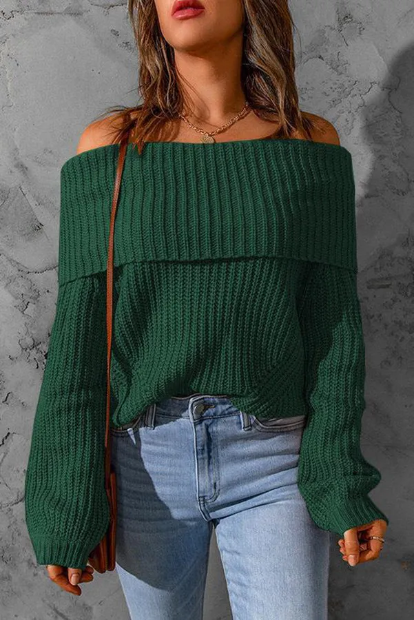 Curl Up and Get Cozy Off Shoulder Knit Sweater