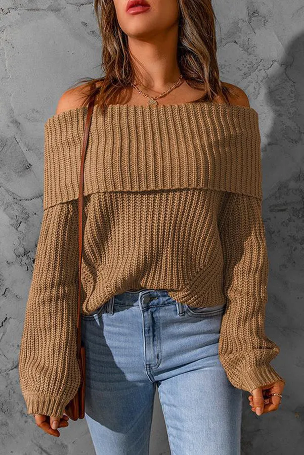 Curl Up and Get Cozy Off Shoulder Knit Sweater