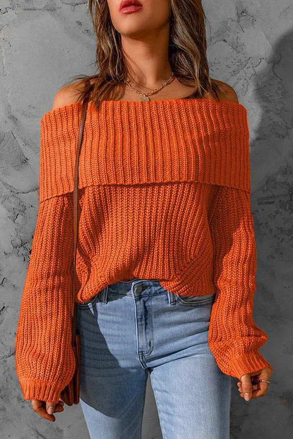 Curl Up and Get Cozy Off Shoulder Knit Sweater