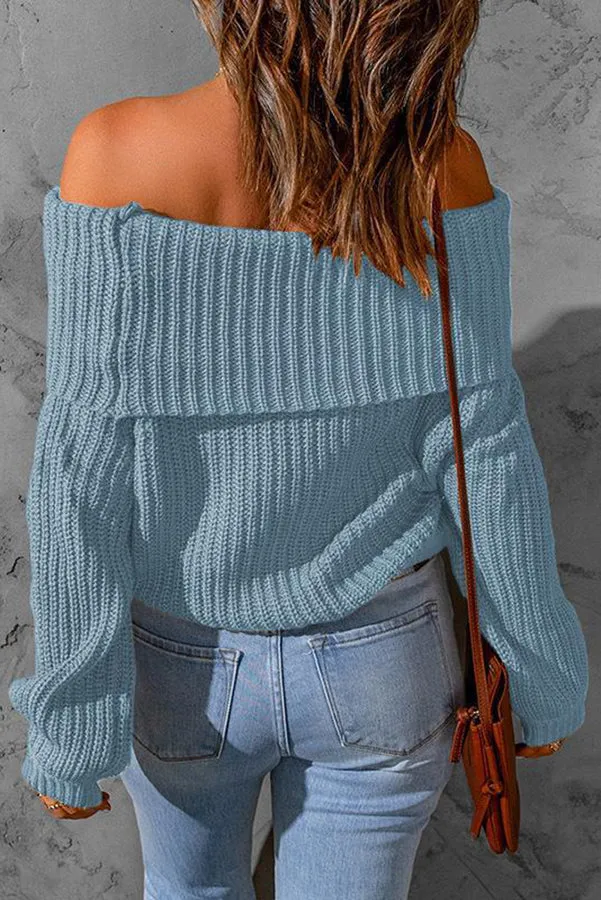 Curl Up and Get Cozy Off Shoulder Knit Sweater