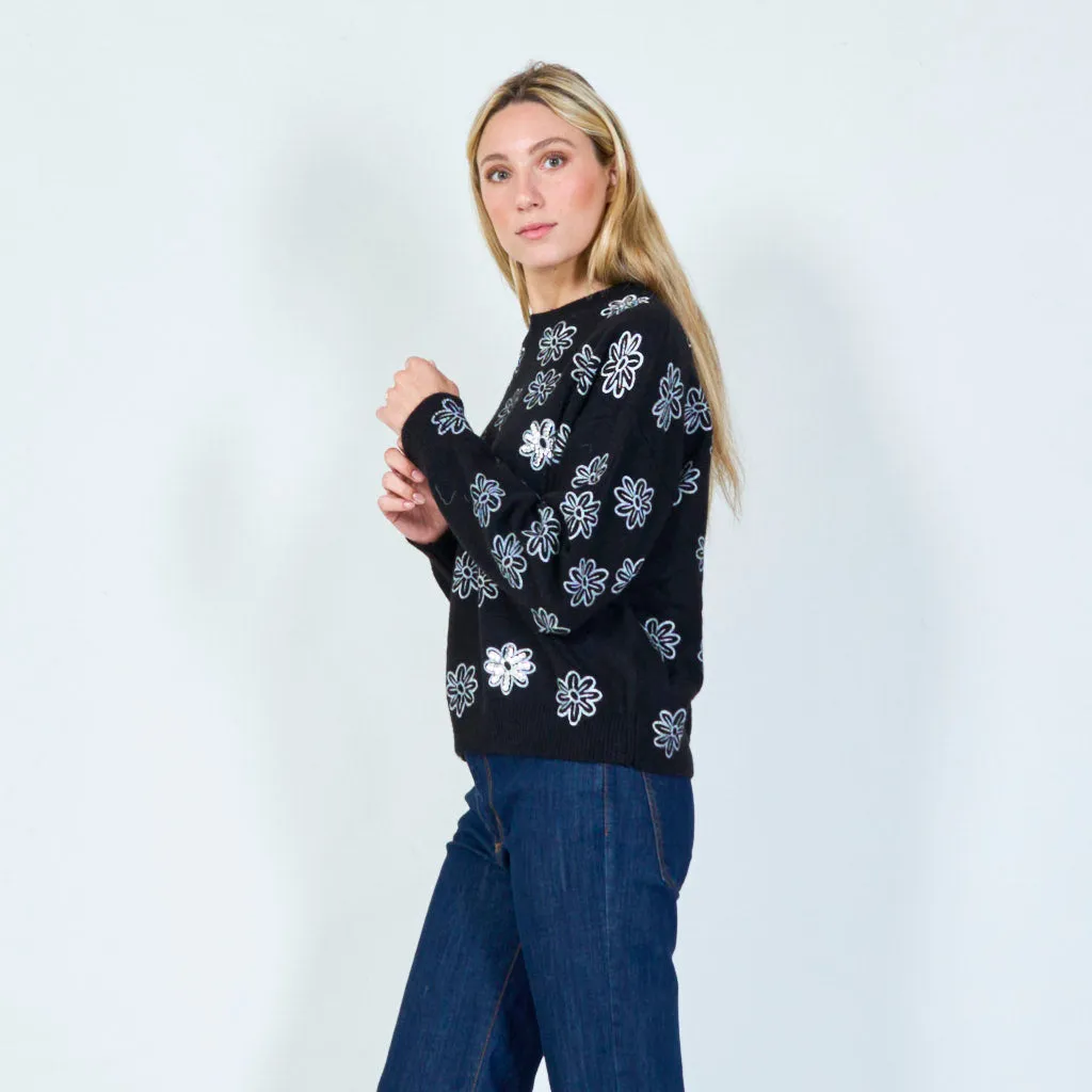 Dainty floral print sweater wholesale