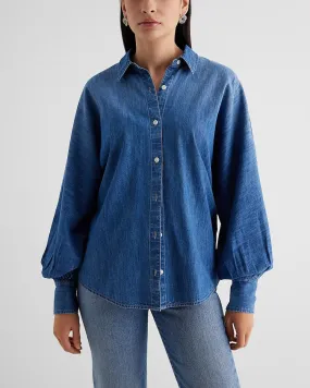 Denim Dolman Long Sleeve Portofino Shirt in Dark Wash