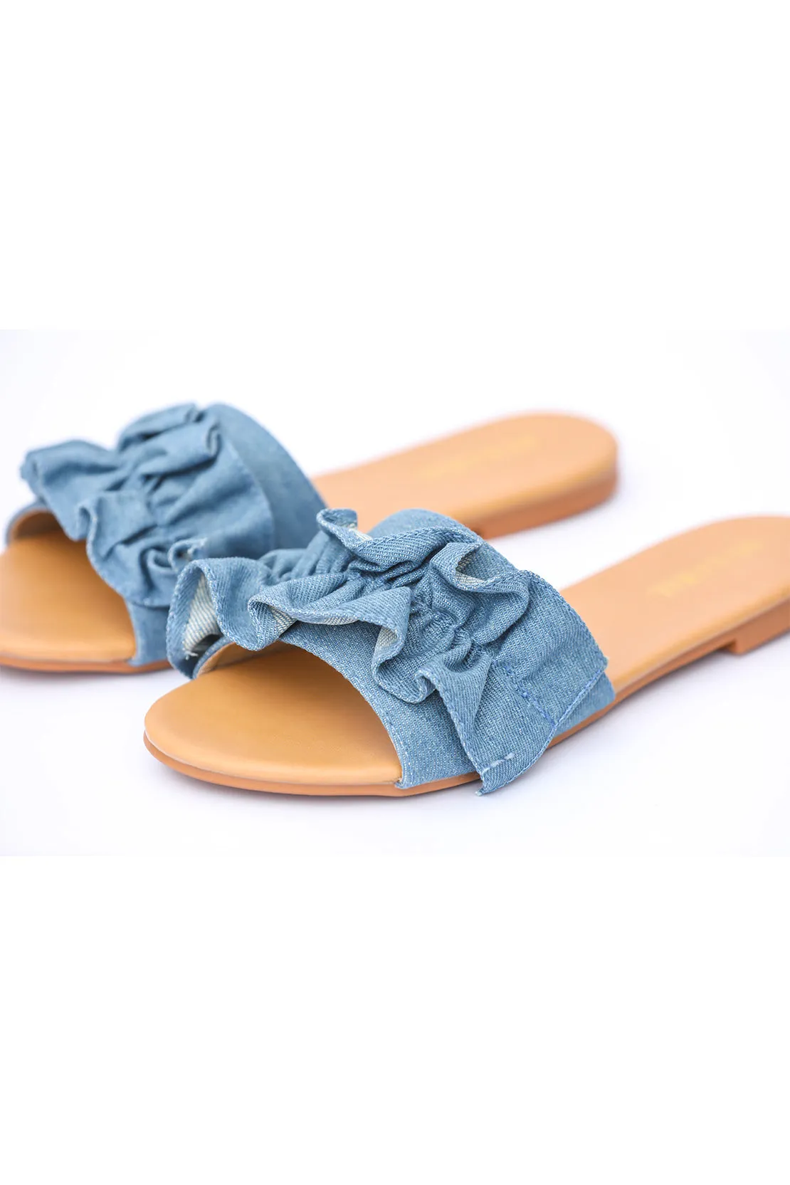 Denim Ruffled Flats - Light Blue