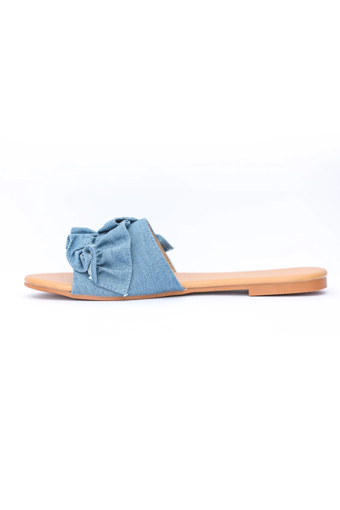 Denim Ruffled Flats - Light Blue