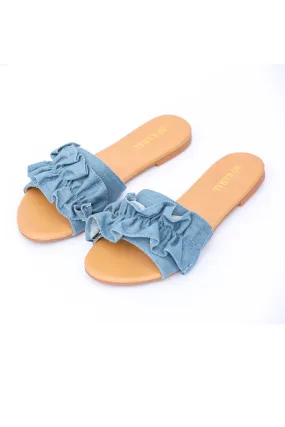 Denim Ruffled Flats - Light Blue