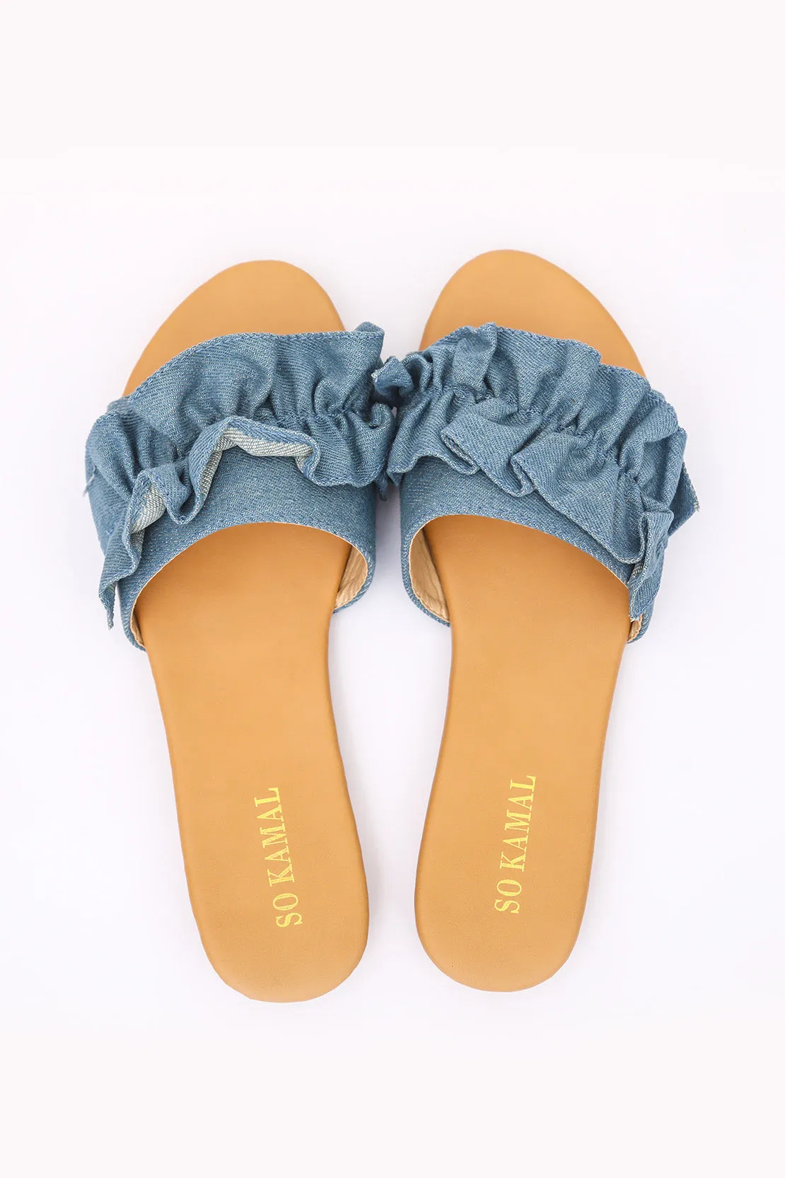 Denim Ruffled Flats - Light Blue