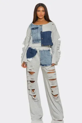 Distressed Denim Patchwork Set