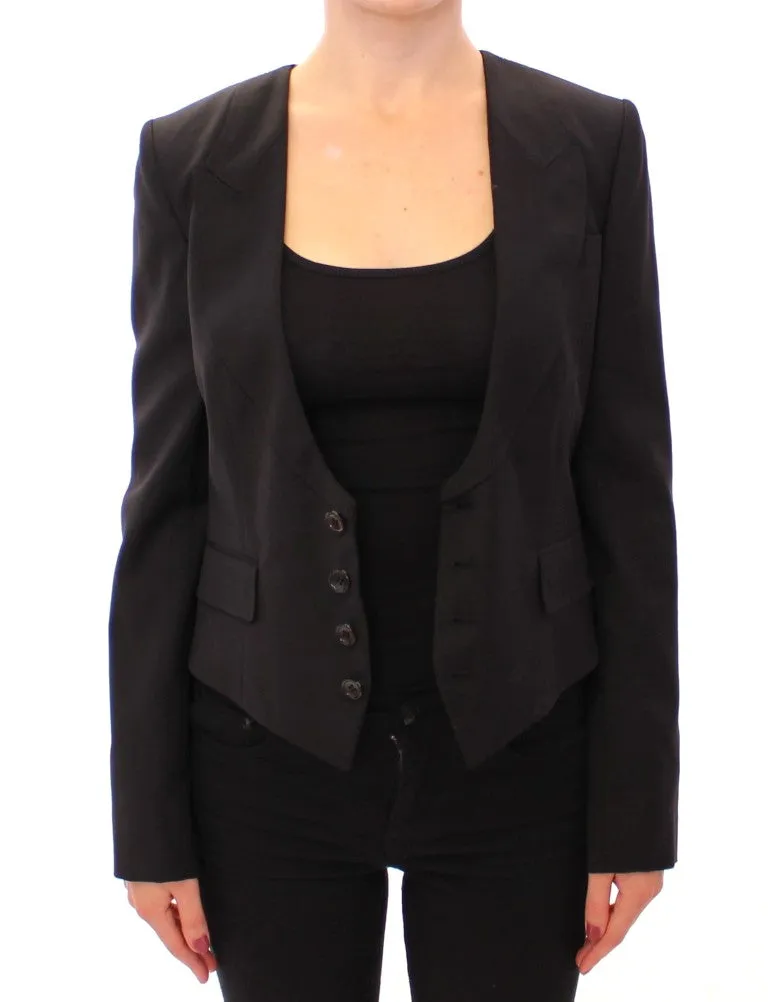 Dolce & Gabbana Elegant Silk-Blend Black Blazer with Scarf Back Detail