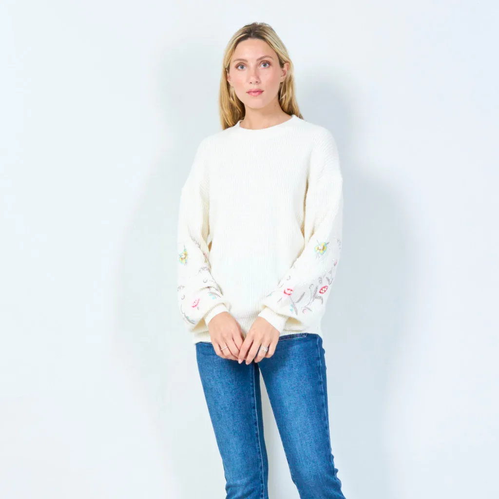 Embellished sweater with floral sleeves wholesale