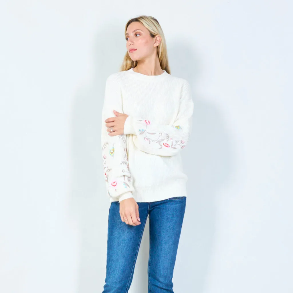 Embellished sweater with floral sleeves wholesale