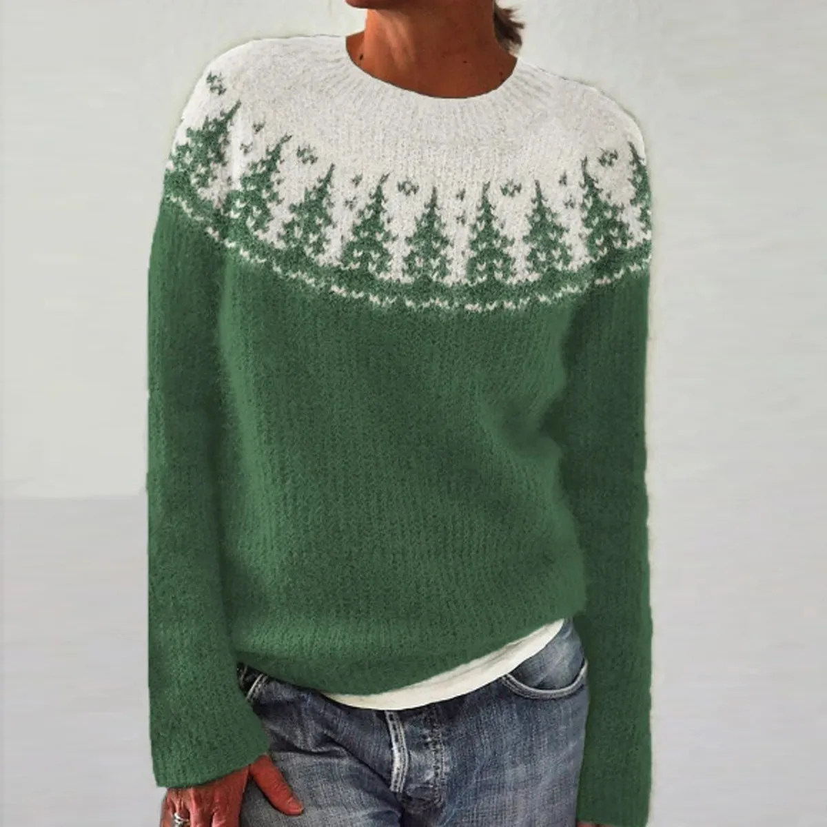 Forest Silhouette Contrast Color Cozy Knit Sweater