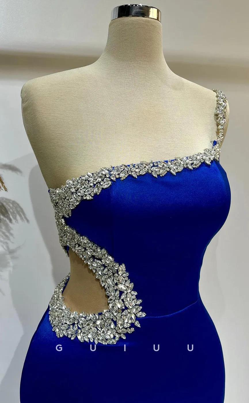 G2725 - Chic & Modern Beaded One Shoulder Royal Blue Long Porm Evening Dress